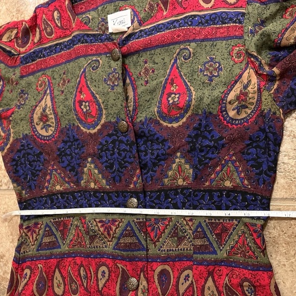 Vintage 70s 80s Kurai Paisley Rayon Dress Made in USA Boho Button Front Size 10 - Picture 8 of 10
